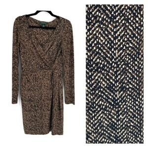 Lauren Ralph Lauren Snake Print Ruched Wrap Dress Size 4 Career Faux wrap small